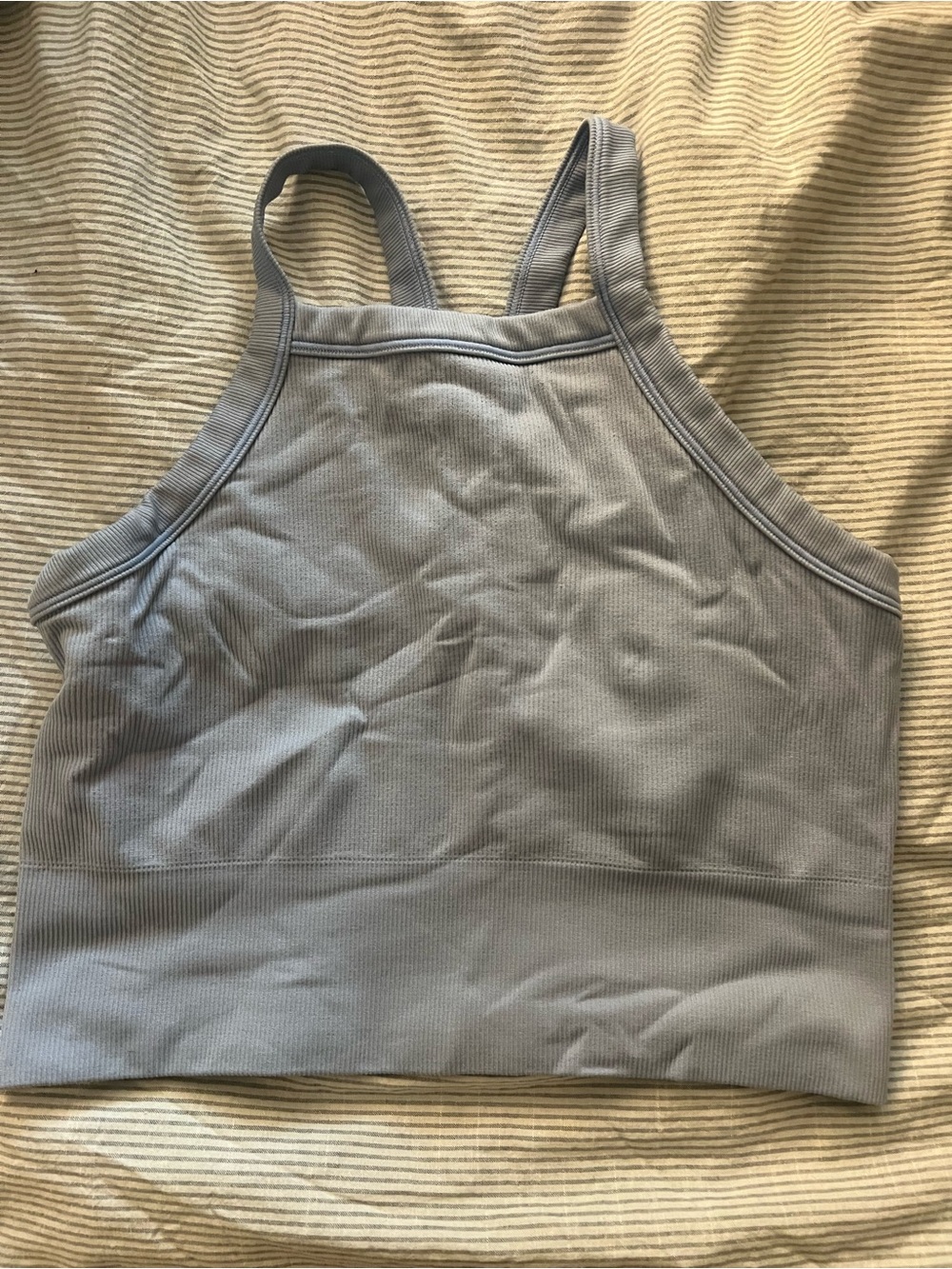 Athleta Ribbed High-Neck Crop Tank - Light Blue